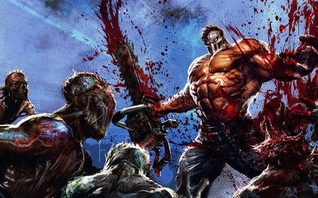 death by chainsaw - chainsaw, blood, zombies, muscleman