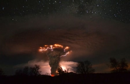 Eruption of the Cordon del Caulle - nature, sky, forces of nature, dark, wild, light, thunder, storm