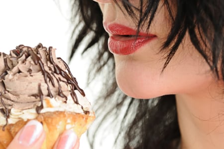 Delicious.. - cake, abstract, girl, lips, photography, delicious, brunette