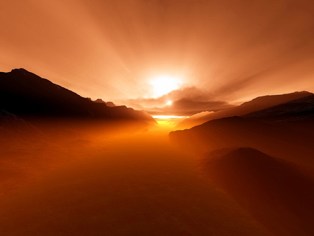 The end of the world - red, sun, sky, clouds, orange, sunset, nature, mountain, sunrise