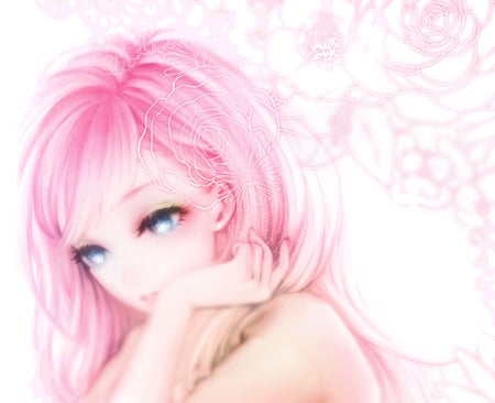 Megurine Luka - girl, pink, megurine luka, long hair, anime, flower