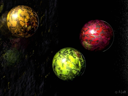 Colourful Spheres in Space - orbs, colours, space, spheres