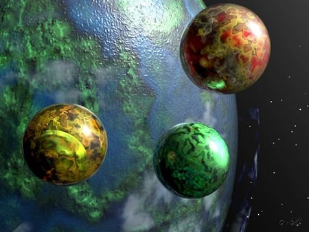 Orbiting Spheres - planets, orbs, color, space, fantasy, spheres