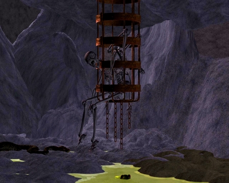 Long Forgotten - fantasy, mines, elevators, caves, skeleton, cages, death, rocks