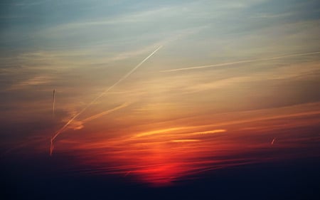 Sunset and Planes - sky, sunset, red