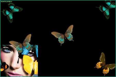 the girl with butterflies - sadness, blue, butterflies, beautiful, girl, colours, black, colorful, face, nice, lonlyness