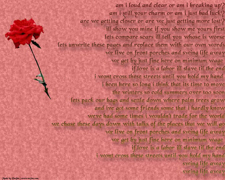 Swing 1 - red rose, lyrics, poem, pink, poetry