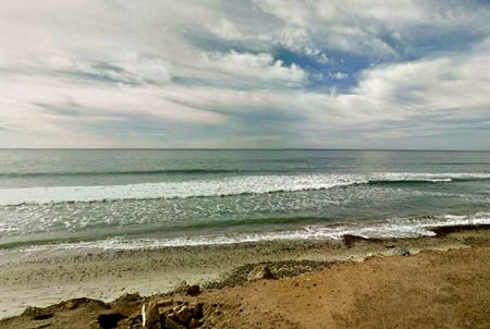 Pacific Ocean - white, water, blue, waves, ocean, sand, sky