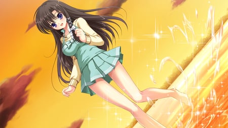 Akigase Nozomi - manatsu no yoru no yuki monogatari, anime, anime girl, water, skirt, beach, akigase nozomi, dress, girl, barefoot, game cg