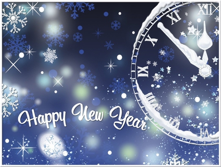 BLUE HAPPY NEW YEAR - happy new year, stars, blue, snow, clock countdown