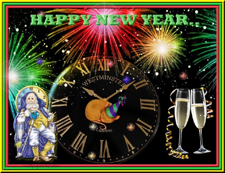 FATHER TIME - new year, father time, glasses, countdown, champagne, clock, fireworks