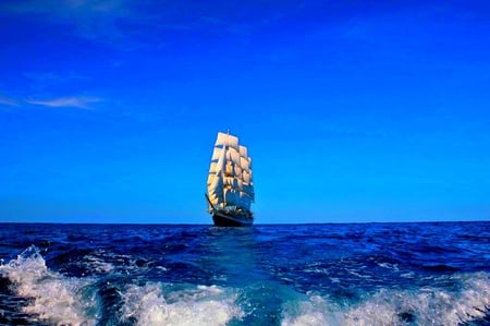 OFF SHORE - sail, ocean, sailboat, blue sky, waves