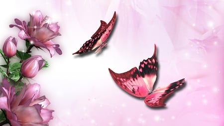 Precious Pinks - stars, roses, summer, spring, sparkle, butterfly, peony, flowers, garden, butterflies