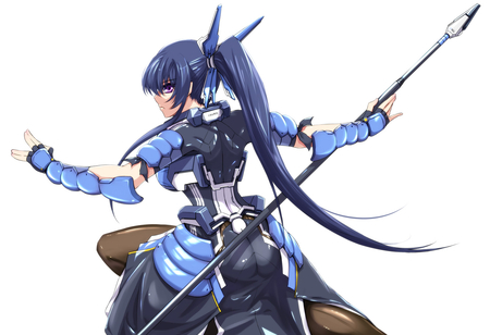 Anime - armor, anime, blue, mecha, spear, sexy