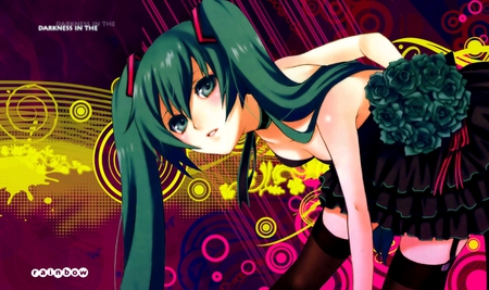 Hatsune Miku - pretty, artistic, twin tail, pink, stunning, nice, program, leggings, hot, thighhighs, beauty, virtual, party, cg, white, cute, aqua eyes, song, sexy, vocaloid, anime, yellow, blue, amazing, twintail, dress, hatsune miku, music, aqua, stockings, art, idol, anime girl, beautiful, singer, girl, cool, black, miku, awesome, diva, digital, aqua hair, thigh highs, hatsune, vocaloids