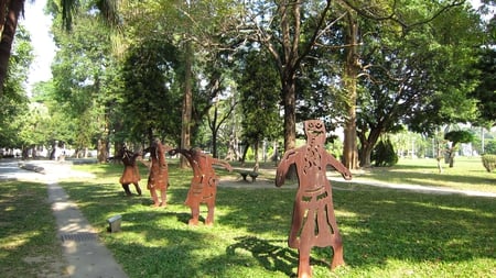 Park - grass, statues, tree, park