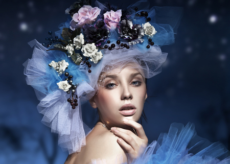 Woman - pretty, elegantly, roses, female, blue, eyes, flowers, face, nice, blue eyes, hat, beautiful, photography, girl, beauty, lovely, cool, flower, lips, lady, woman, model, rose, tender, sexy