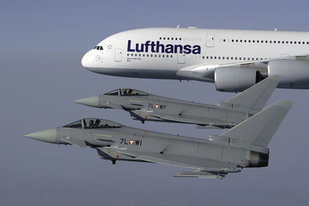 Eurofighter Typhoon - fighter, aircraft, lufthanse, typhoon, jet, eurofighter, eurofighter typhoon, airbus a 380