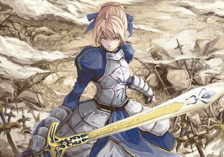 Saber - saber, female, swords, arthur, knight, night, blade, works, fate, stay, excalibur, unlimited