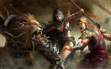 Sphira - beauty, lion, female, video game, fantasy, face, pretty, game, beast, digital art, sphira, sexy, girl, warrior, monster, lovely, cg, hd, wildy, beautiful, adventure, action, digital painting