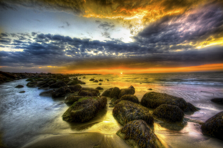 A Gift of Beauty - skyscape, clouds, sunlight, colors, seascape, rocks