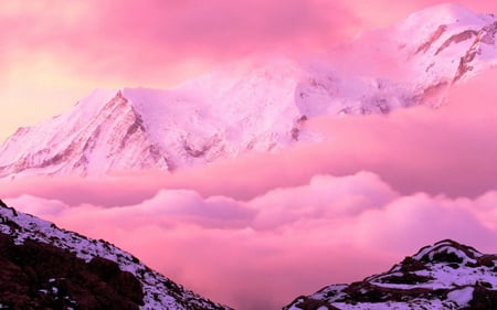 Amazing mountain - nice, nature, pretty, mountain, pink, clouds