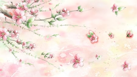 Spring in Pinks - scatter, sakura, pink, summer, cherry blossoms, wind, spring