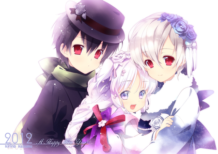 New Year 2 - familly, cupid, anime, girl, beauty, new, wall