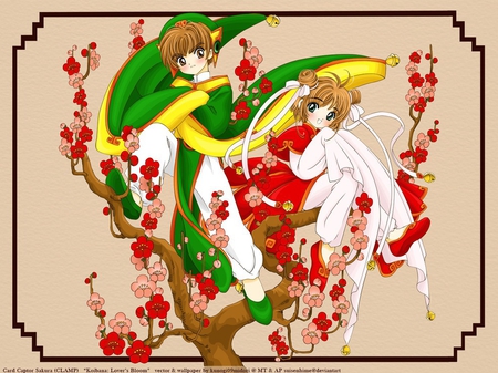 Lover's Bloom - love, adorable, bloom, lee, sakura, pink, green, anime, cute, card captors, shaoron, flower