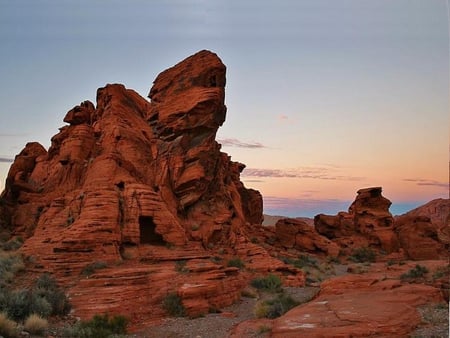 Dark Red Rock after Sunset - sky, red, rock, ground