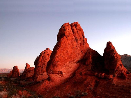 Seven Sisters after Sunset - rock, sky, sisters, red