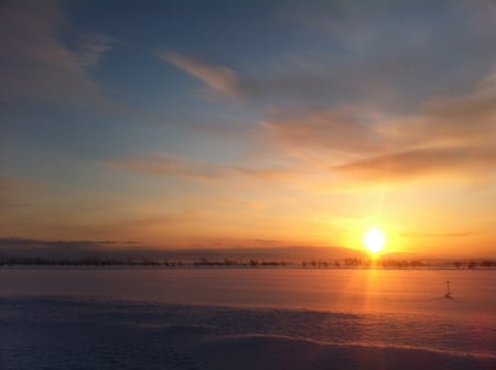 Snow First Sunrise - Hokkaido, Japan - hokkaido, sunrise, snow, landscape