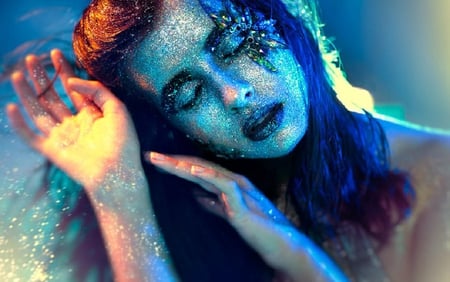 Technicolour - make up, technicolour, girl, people, faces, shiny, model, face, sparks, glitters, artistic