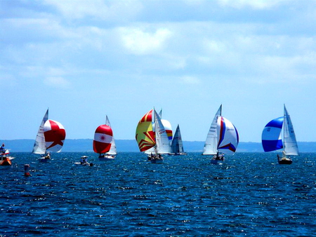 Line up - clouds, water, summer, blue, sea, ocean, sailing, sport, nature, surf, sky