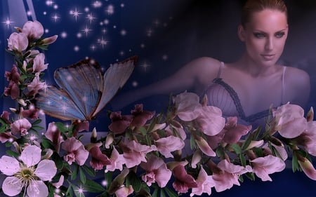 The beauty of Flowers - woman, beauty, dream, flowers, fantasy