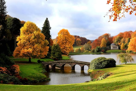 Stone Bridge - clouds, river, stone, water, autumn, architecture, sky, bridge