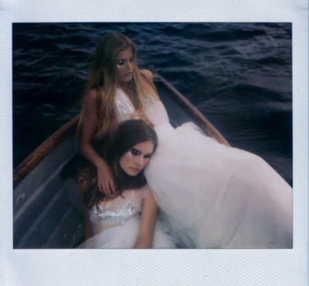 Mermaids in Polaroid - girls, women, hug, models, make up, female, people, hair, pic, photography, blond, water, image, white, dresses, camera, evening, brunette, mermaids, photograph, boat, lying, wallpaper, picture, polaroid, wall, photo, sea