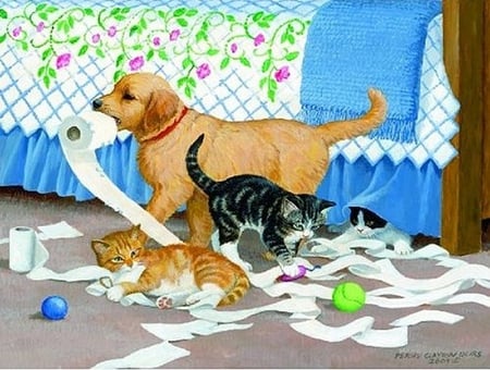 By Persis Clayton - dog, friend, cat, kitten, painting, naughty, puppy, art, persis clayton