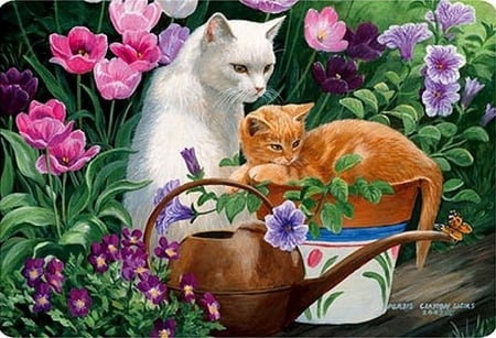 By Persis Clayton - kitten, painting, flower, art, cat, persis clayton