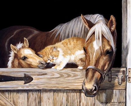 By Persis Clayton - kitten, painting, anima, art, stable, horse, cat, persis clayton