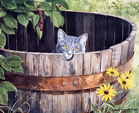 By Persis Clayton - kitten, painting, anima, flower, art, cat, persis clayton