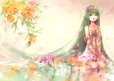 Hatsune miku - flowers, vocaloid, blue hair, hatsune miku, blue eyes