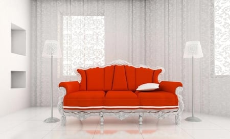 Red couch - nice lamp, interior design, red, couch, room, nice