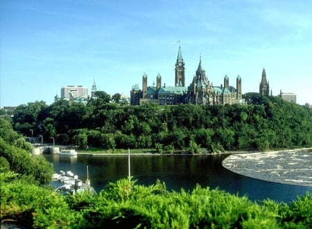 Canadian Parliament - parliament, pic, photo, canadian, lake, sky, trees, image, architecture, photograph, nature, canada, picture, green, building, wall, wallpaper