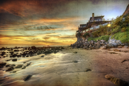 Sunset-HDR - nice, beauty, sky, beach, photography, panorama, water, colorful, great, sunset, coast, villa, amazing, view, home, pretty, cool, clouds, architecture, hdr, house, sand, ocean, landscape, lovely, nature, luxury, beautiful, scenery, stones, colors, sea