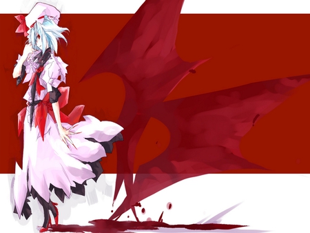 Blood Flandre - beauty, girl, saccubus, touhou, game, flandre, wall, anime, new