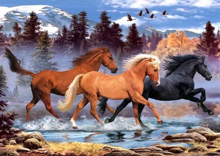 By Howard Robinson - river, animal, howard robinson, painting, art, horse