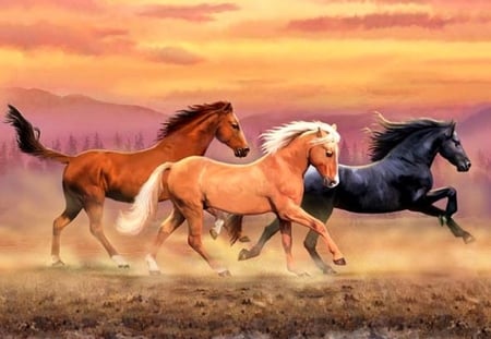 By Howard Robinson - animal, sunset, howard robinson, painting, run, art, horse