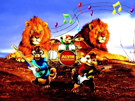 CHIPMUNKS - lion, cats, chipmunks, music, animal, color, 2012