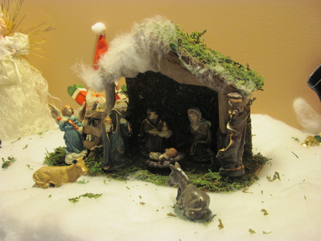 Nativity Scene - nativity scene, white, Religious, red, green, photography